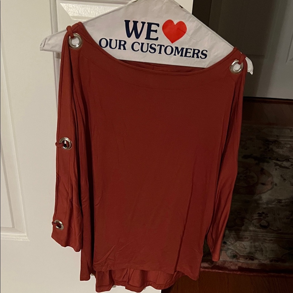 Neiman Marcus Terracotta Blouse with Silver Grommets